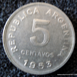 1953 MONEDA DE 5 CENTAVOS REPÚBLICA ARGENTINA