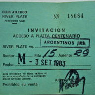 ENTRADA RIVER PLATE 1983 ARGENTINO JRS. VS. RIVER PLATE PLATEA CENTENARIO