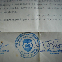 FUTBOL 1981 CARTA INVITANDO A CENA EN EL CLUB ATLÉTICO ALBA MACIEL SANTA FE FIESTA PROVINCIAL DEL TANGO