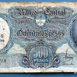 ARGENTINA BILLETE DE 500 PESOS RESELLADO LEY 18.888 EN 5 PESOS