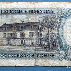 ARGENTINA BILLETE DE 500 PESOS RESELLADO LEY 18.888 EN 5 PESOS
