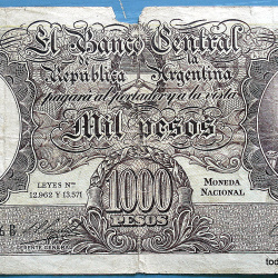 ARGENTINA BILLETE DE 1000 PESOS MONEDA NACIONAL LA FRAGATA B566