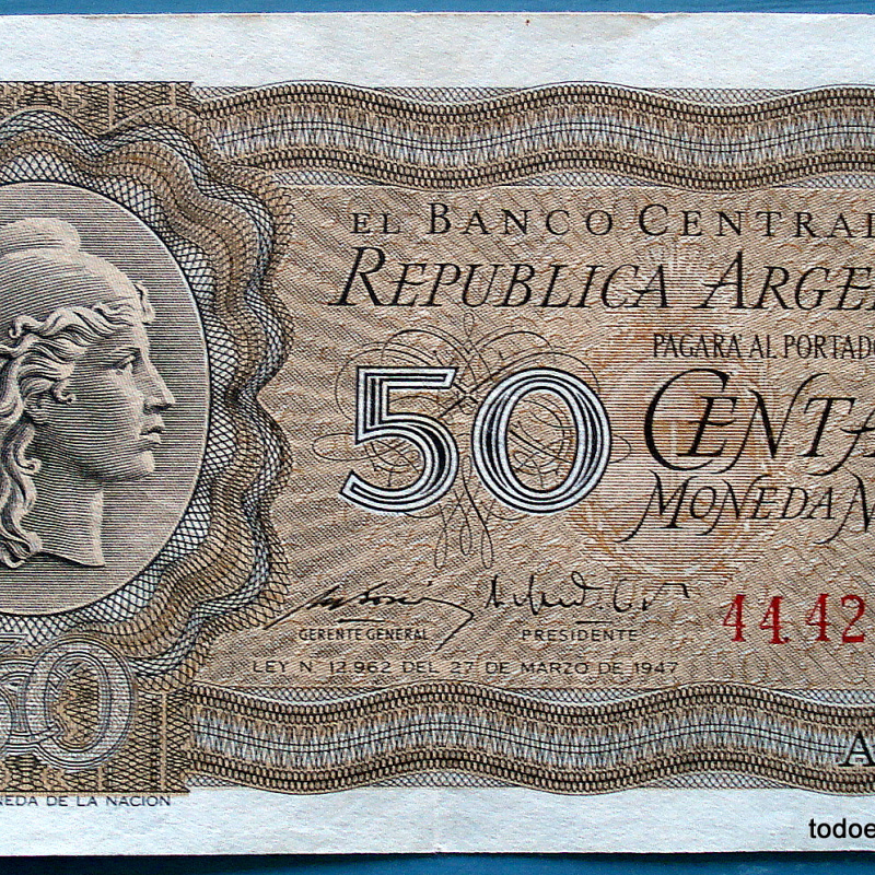ARGENTINA BILLETE 50 CENTAVOS MONEDA NACIONAL A831 DE 1950