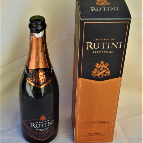 BOTELLA VACÍA CON CAJA DE CHAMPAGNE RUTINI CHAMPANG COLECCIONABLE DECORACIÓN