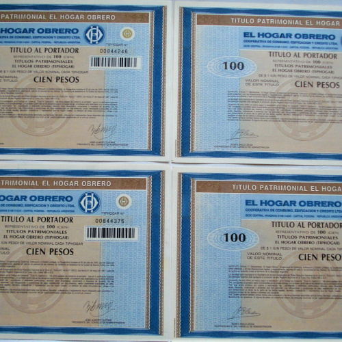 Titulo Bono Del Hogar Obrero 100 Pesos 1987