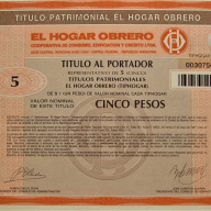 Titulo Bono Del Hogar Obrero 5 Pesos 1987