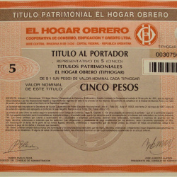 Titulo Bono Del Hogar Obrero 5 Pesos 1987