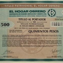 Titulo Bono Del Hogar Obrero 500 Pesos 1987