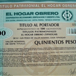 Titulo Bono Del Hogar Obrero 500 Pesos 1987