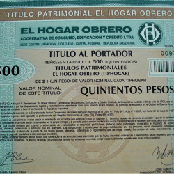 Titulo Bono Del Hogar Obrero 500 Pesos 1987