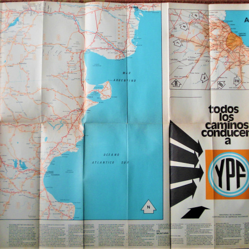 Mapa YPF Antiguo Rutas Caminos  ZONA SUR 1 Y 2  DEL PAÍS DOBLE FAZ - UNA SOLA UNIDAD PLEGABLE