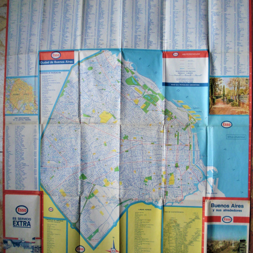 Mapa ESSO Antiguos Rutas Y Caminos BUENOS AIRES Y ALREDEDORES DOBLE FAZ