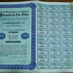 PICARDO & Cia.Ltda. 10 ACCIONES PREFERIDAS DE 1000 PESOS 1956 CON CUPONES