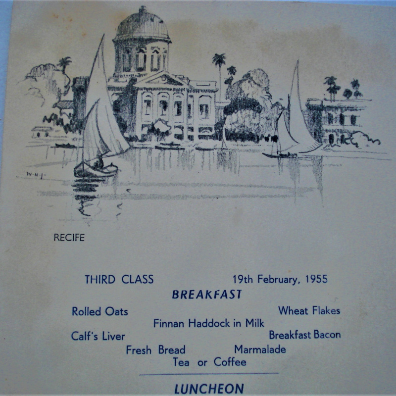 MENU DE LA ROYAL MAIL LINES FEBRERO DE 1955