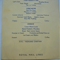 MENU DE LA ROYAL MAIL LINES FEBRERO DE 1955