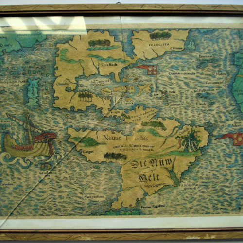 MAPA ANTIGUO CON SEÑALIZACIONES PARA NAVEGAR SOBRE TELA Y ENMARCADO 30 X 25 CM