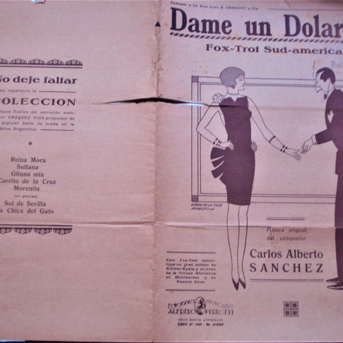 PARTITURA DAME UN DOLAR FOX TROT DE ROLLOS OLIMPO PARA PIANOLA MUY ANTIGUOS
