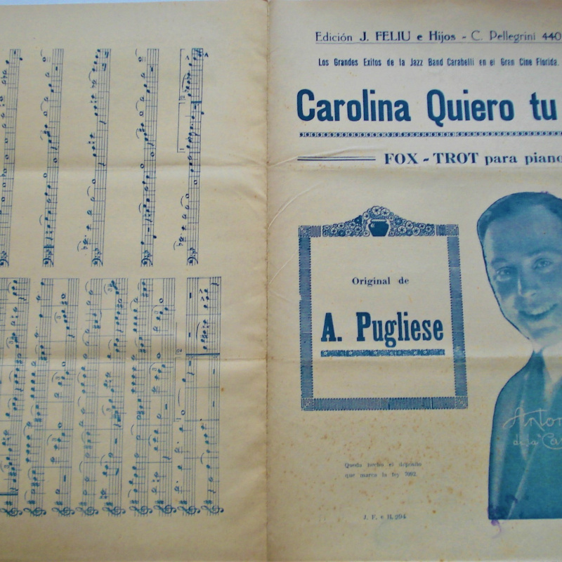 PARTITURA CAROLINA QUIERO TU AMOR FOX TROT DE ROLLOS OLIMPO PARA PIANOLA MUY ANTIGUOS