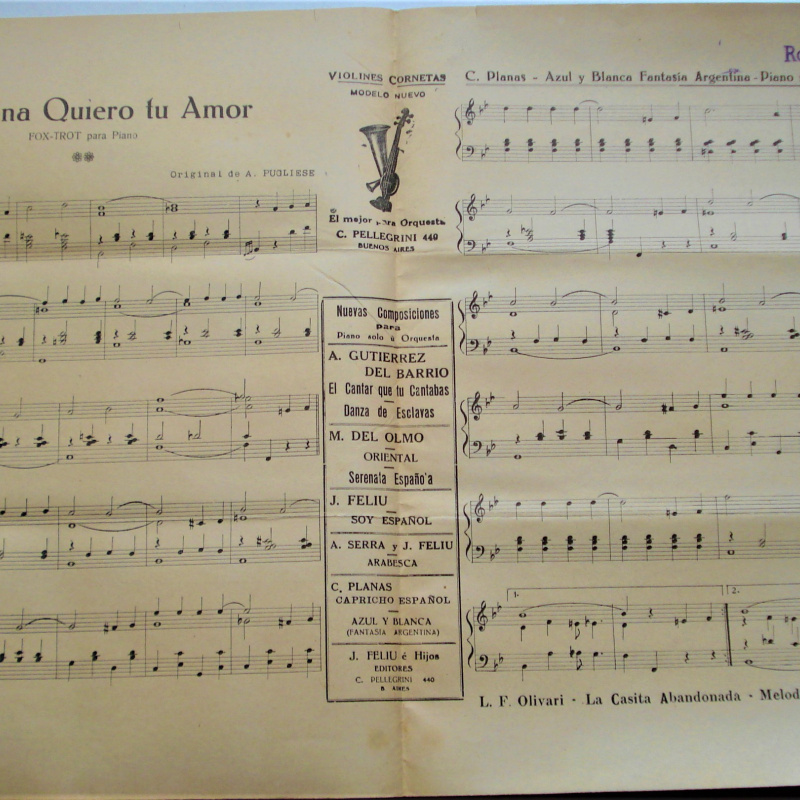 PARTITURA CAROLINA QUIERO TU AMOR FOX TROT DE ROLLOS OLIMPO PARA PIANOLA MUY ANTIGUOS