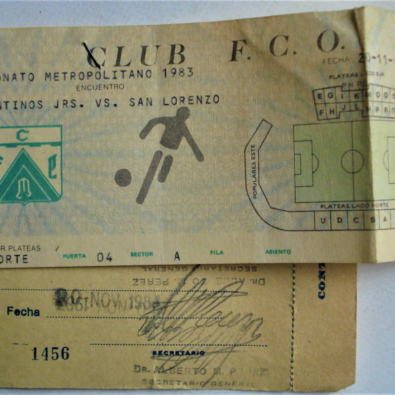 ENTRADA FERRO CARRIL OESTE 1983 ARGENTINO JRS. VS. SAN LORENZO CAMPTO. METROPOLITANO