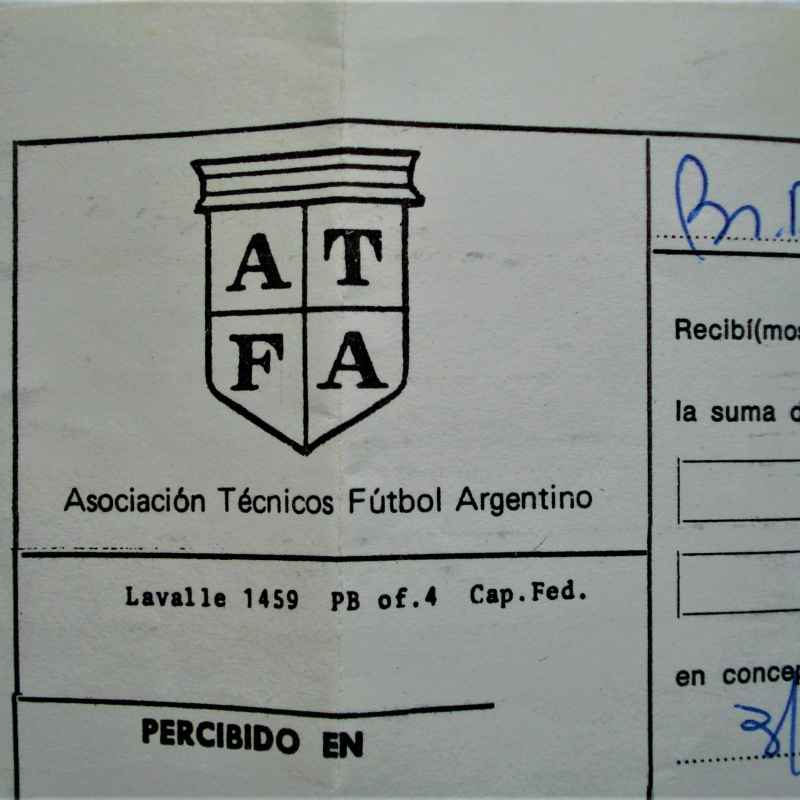 RECIBO OFICIAL 1981 ASOCIACIÓN TÉCNICOS DE FÚTBOL ARGENTINO