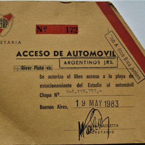 RIVER PLATE 1983 LIBRE ACCESO AL ESTACIONAMIENTO RIVER PLATE VS ARGENTINO JRS.
