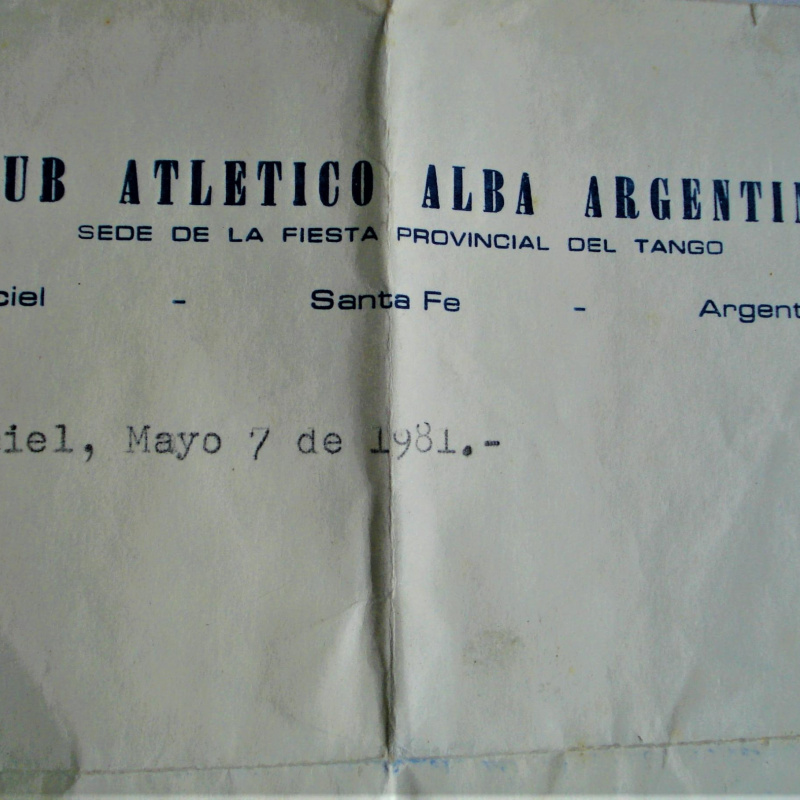 FUTBOL 1981 CARTA INVITANDO A CENA EN EL CLUB ATLÉTICO ALBA MACIEL SANTA FE FIESTA PROVINCIAL DEL TANGO