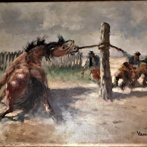 OLEO SOBRE TELA GAUCHESCO TRABAJOS DEL CAMPO 40 X 30 CM FIRMA VANE L SIN MARCO
