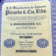 PICARDO & Cia.Ltda. 10 ACCIONES PREFERIDAS DE 100 PESOS 1956 CON CUPON