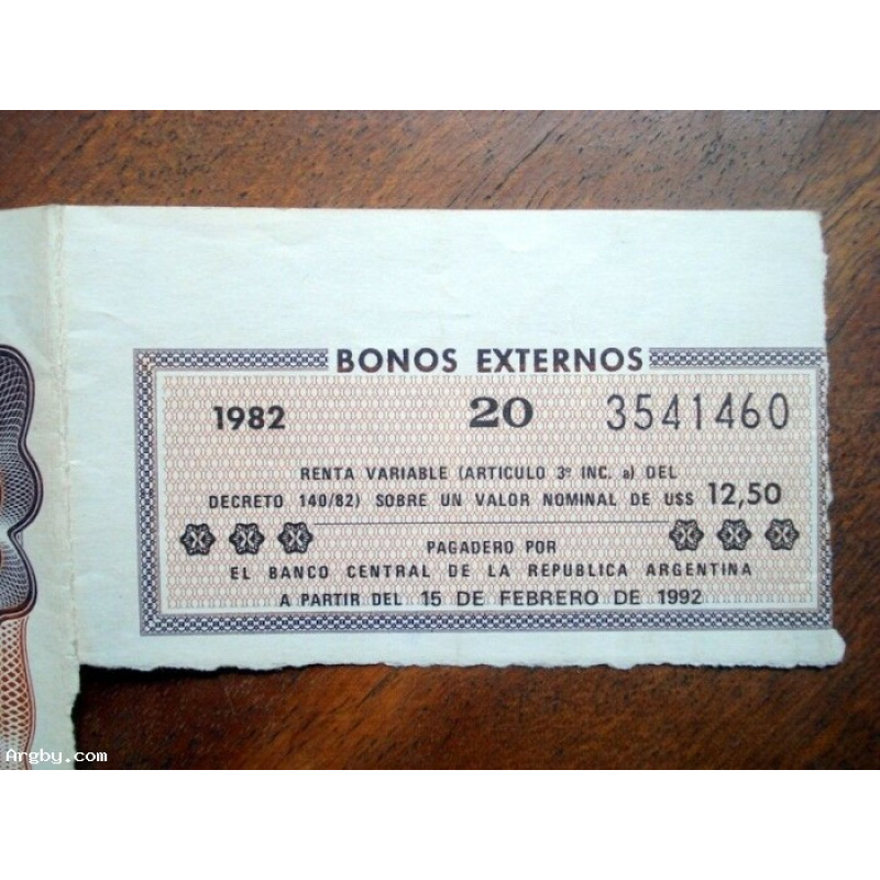 1982 BONO EXTERNO EN DOLARES CON UN CUPON