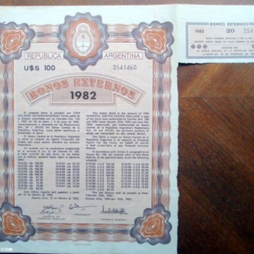 1982 BONO EXTERNO EN DOLARES CON UN CUPON