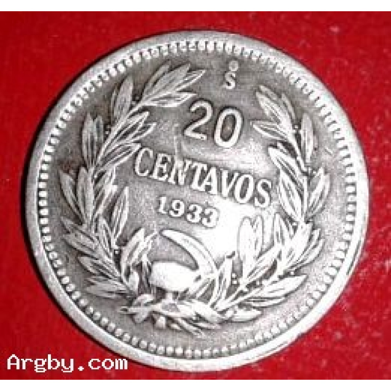 CHILE 20 CENTAVOS 1933 FIRMADA O.ROTY