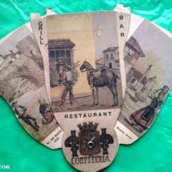 ABANICO ANTIGUO PUBLICITARIO EN CARTON CON IMAGENES