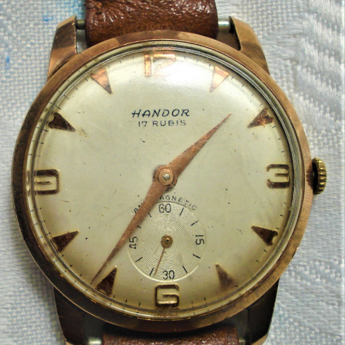 VENUS 180 HANDOR JUNIORS 30 MM SWISS MADE ENCHAPADO EN ORO CORREA DE CUERO COMPLETO NO FUNCIONA